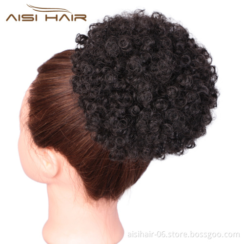 Aisi Hair Short Kinky Fluffy Synthetic Hair Bun Black Ponytail Afro Short Puff Curly Chignon Hair Extension For Black Women